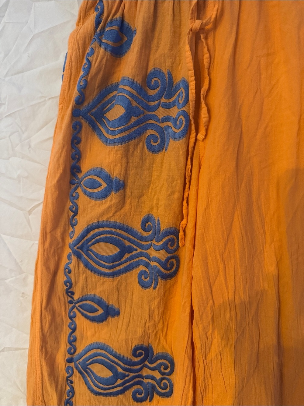 NEMA Resort Wear Boho Orange Capri’s with Blue Embroidery - Picture 3 of 5